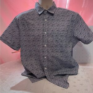 APT 9 Standard Fit Phemier Flex Untucked Blue Paisley Short Sleeve Button Shirt